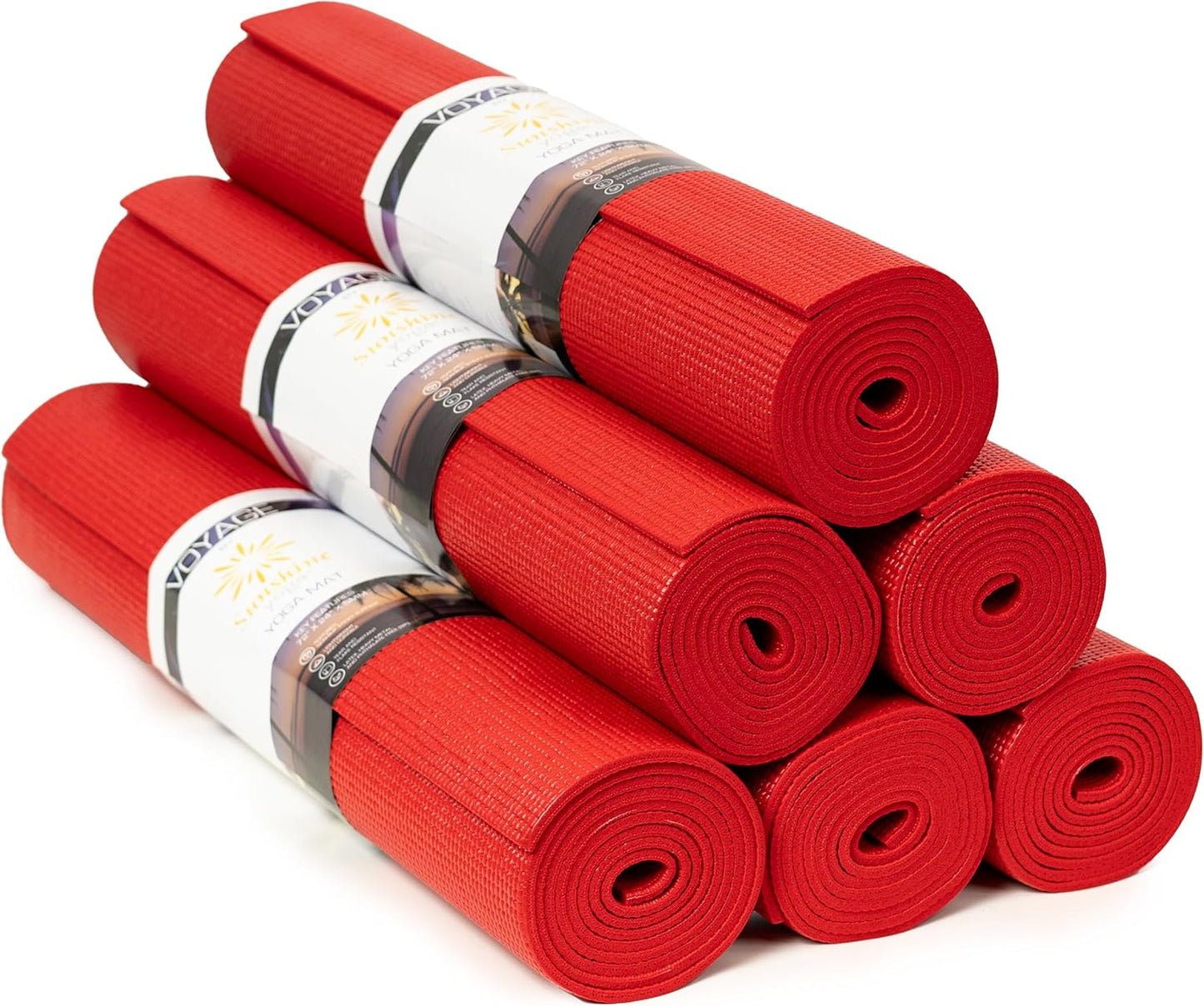 Sunshine Yoga Voyage Yoga Mat, 6 Pack, 72" x 24" Professional Studio and Gym Bulk Yoga Mats, 5mm Thick, Durable, Anti-Tear, Non Slip Fitness and Exercise Mats