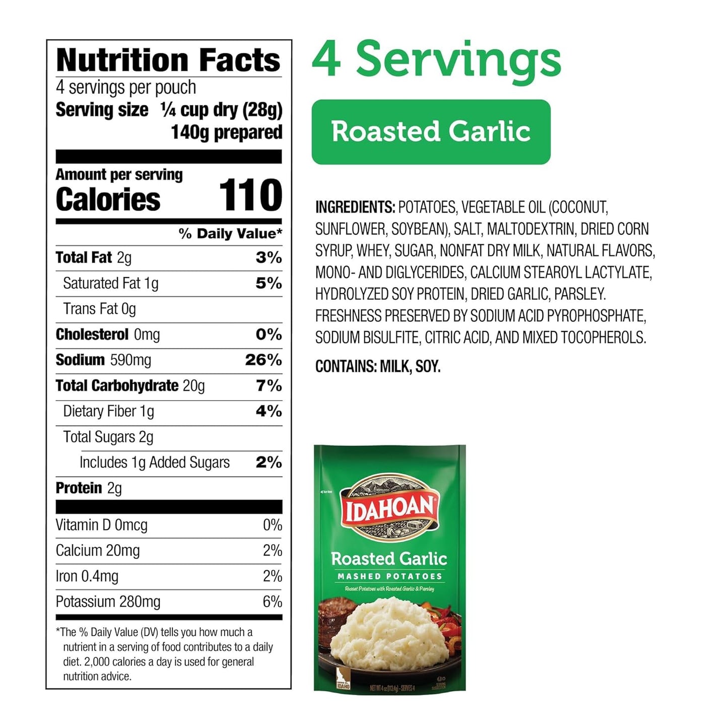 Idahoan Mashed Potatoes, Roasted Garlic, 4 oz