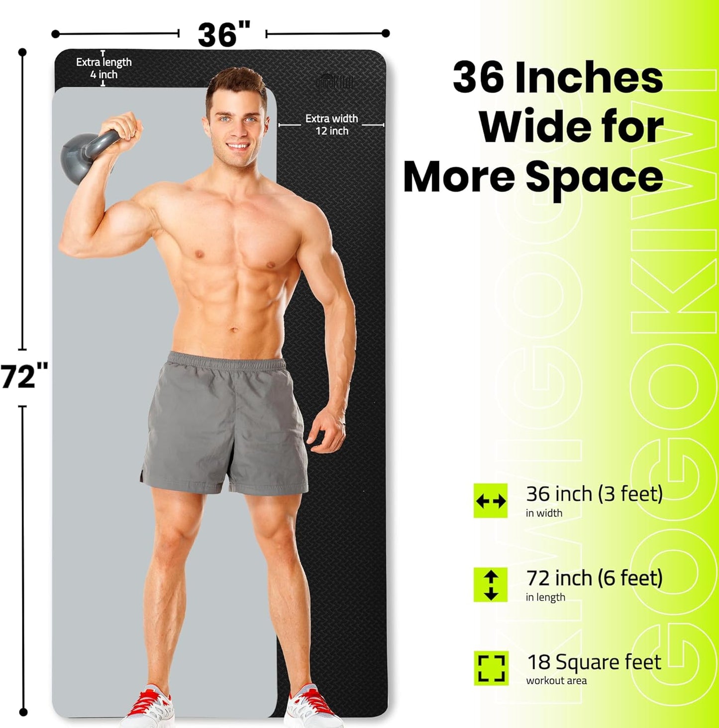 Extra Wide Yoga Mat for Men Women (72"L x 36"W) Non Slip Fitness & Exercise Mat with Alignment Marks for Yoga, Pilates, Floor Workouts