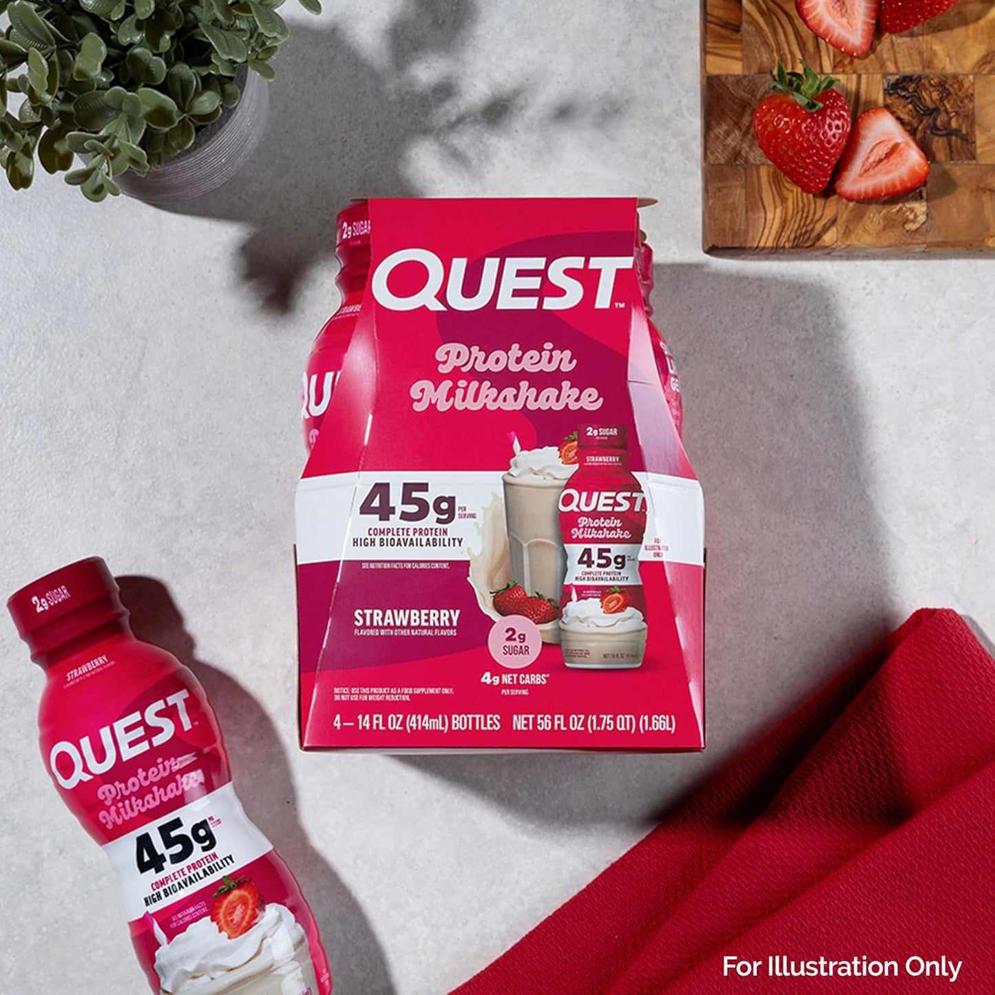 Quest Nutrition Protein Shake, Vanilla, Strawberry, & Chocolate, 45g Protein, 2g Sugar, Ready to Drink, Gluten Free, 12 Count (4 each Flavor)