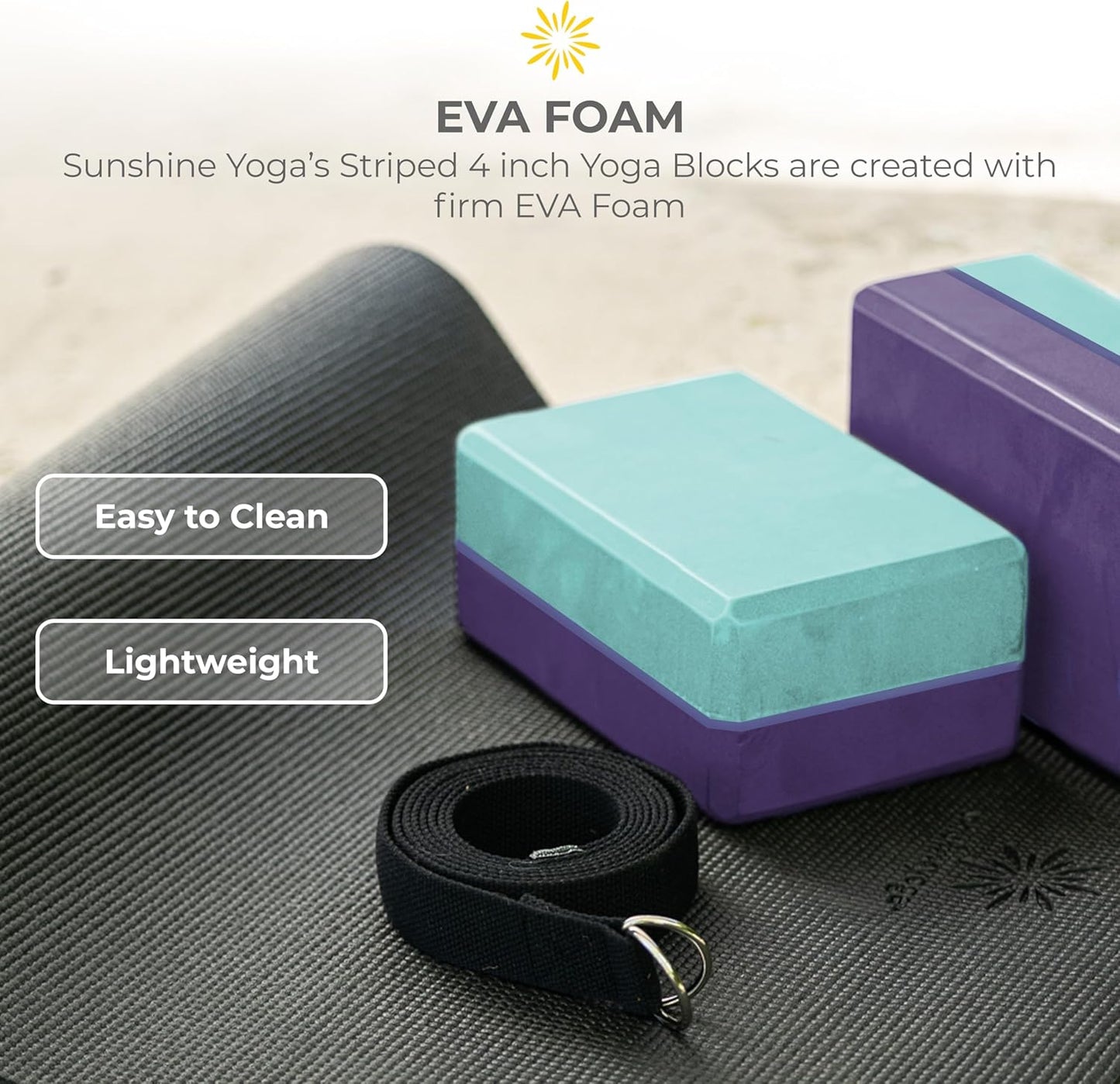 Sunshine Yoga 4" Striped Yoga Block, 6 Pack Bulk EVA Foam Yoga Blocks, Firm and Supportive Yoga Brick, Balance Foam for Stretching, Pilates, and Workout, 4" x 6" x 9"