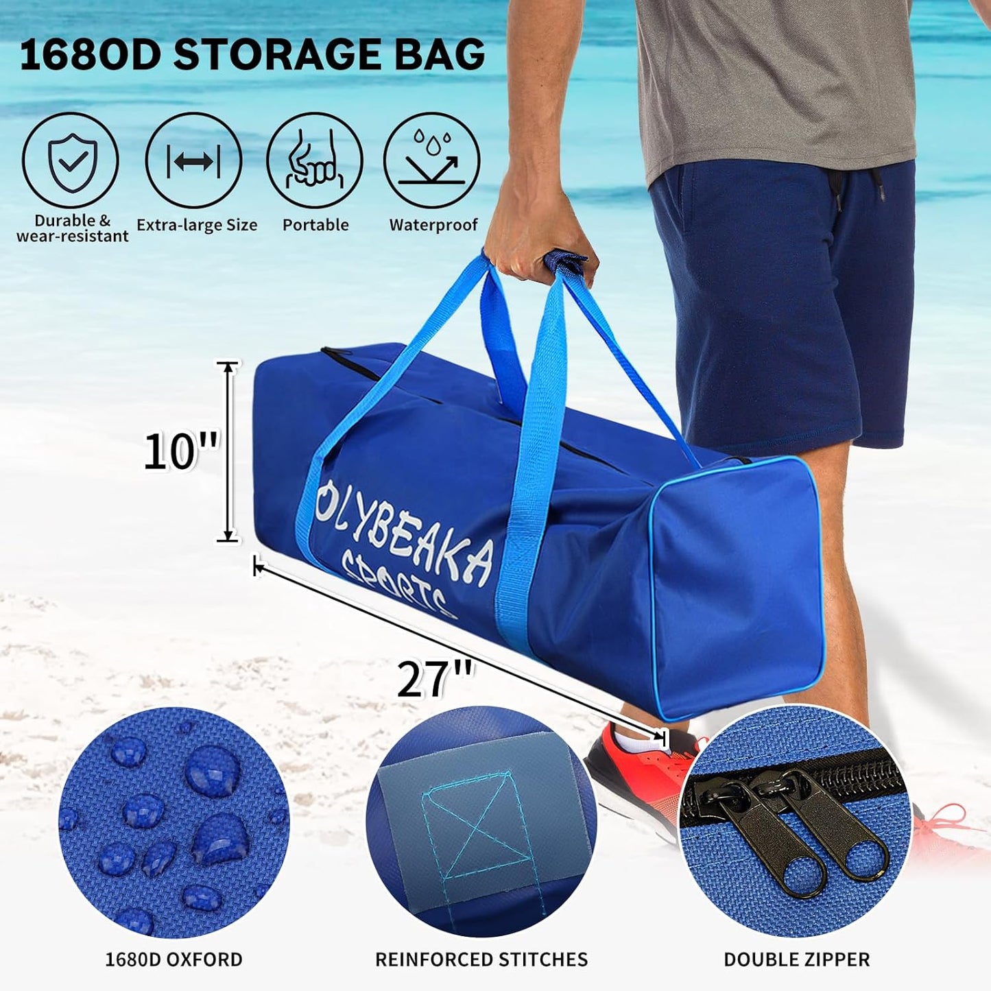 Outdoor Professional Volleyball Net Set for Backyard Beach with Heavy Duty Adjustable Aluminum Poles, Upgraded Anti-sag Net, PU Volleyball and Pump, Boundary Line, Large Carry Bag