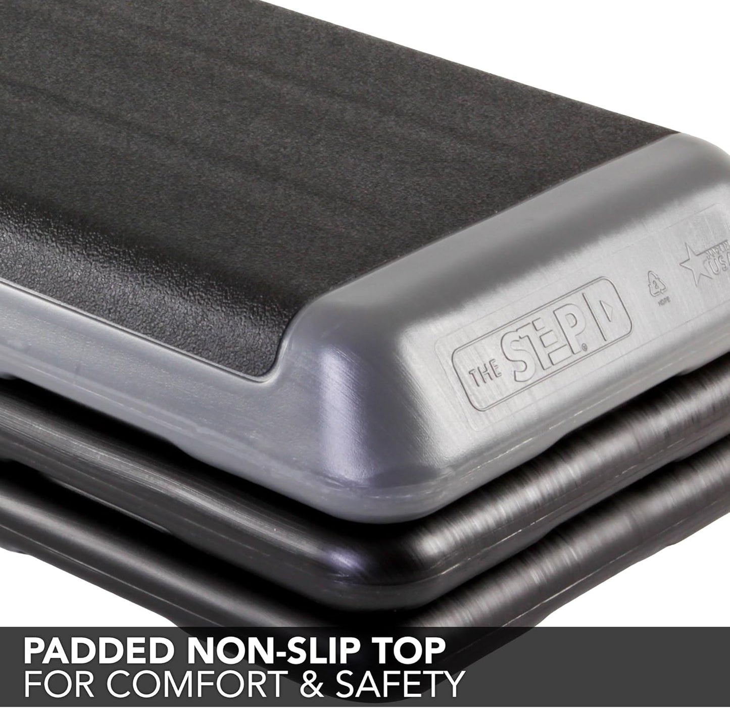 The Original STEP Exercise Step Platform, Health Club Size Stepper for Exercise at Home with 4 Stackable Risers for Height Adjustments