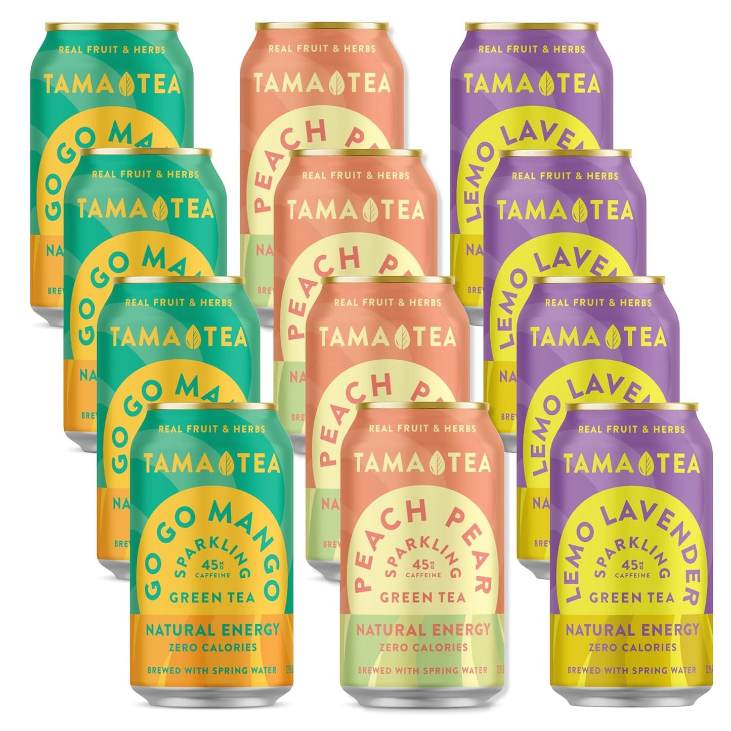 Tama Tea Sugar-Free Sparkling Green Tea Variety Pack – Organic & Naturally Energizing, Zero Calorie, Zero Carb, Non-GMO – Antioxidant-Rich with 45mg Natural Caffeine – 12 oz Cans (12-Pack)