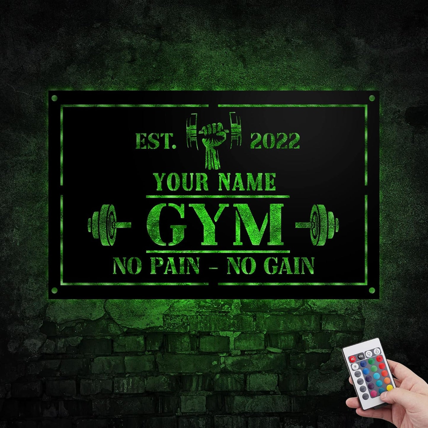 Personalized Home Gym LED Tin Metal Sign Multiple Sizes, Gym Sign Wall Decor, Exercise Workout Room Decor Fitness Center, Motivational Inspirational Hanging Wall Art Wall Plaque (01 w/lights)