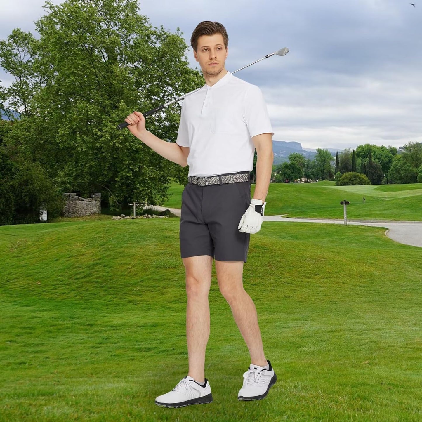 M MAELREG Collarless Golf Shirts for Men Dry Fit Moisture Wicking Performance Solid Casual Mens Henley Shirts Short Sleeve