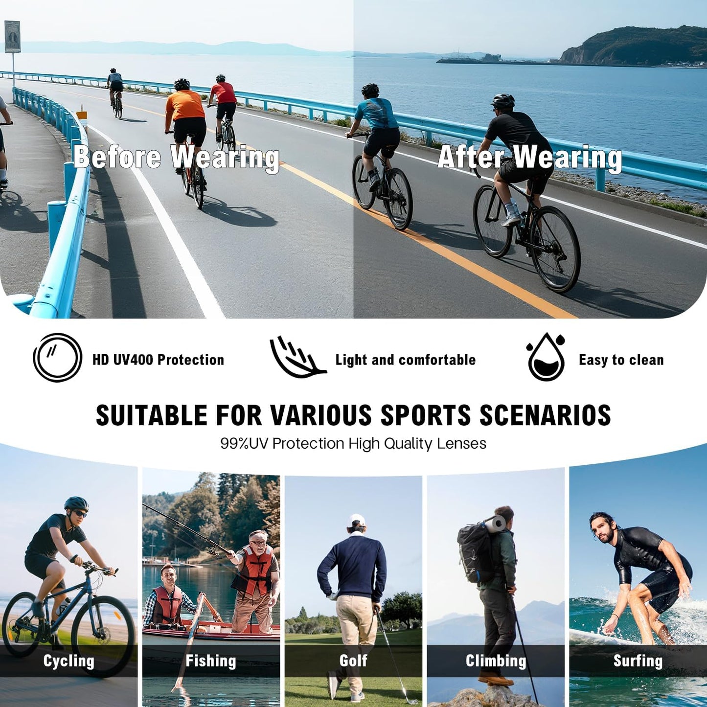 MALIDAK Sports Sunglasses for Mens Women Youth Baseball Sunglasses UV400 Protection Men Cycling Glasses