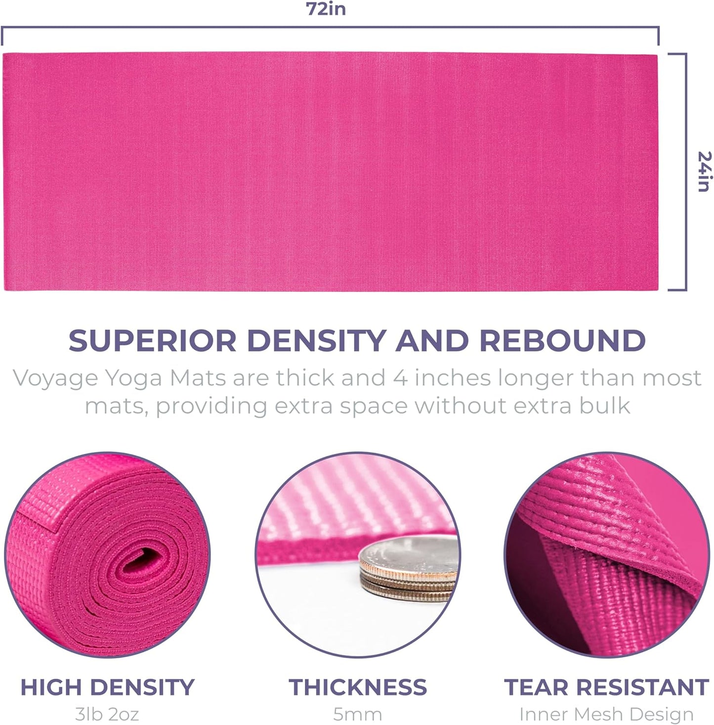 Sunshine Yoga Voyage Yoga Mat, 10 Pack, 72" x 24" Professional Studio and Gym Bulk Yoga Mats, 5mm Thick, Durable, Anti-Tear, Non Slip Fitness and Exercise Mats