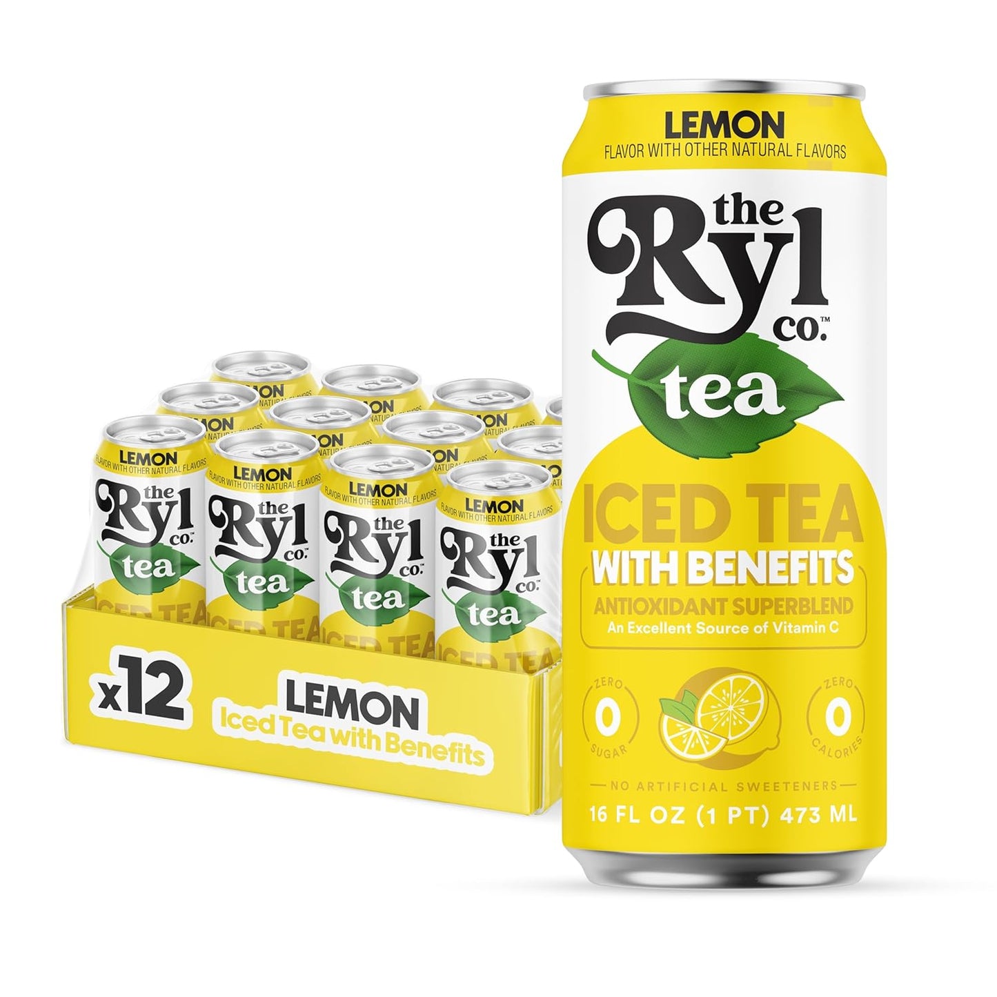 Ryl Iced Tea, Lemon, Antioxidant Superblend, Zero Sugar, Low Carb, Zero Calorie Iced Tea, 16.0 Fl Oz (12-Pack)