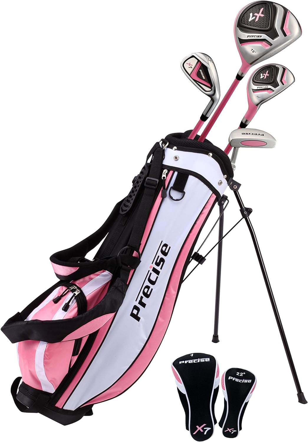 Precise X7 Kids Golf Clubs Set for Ages 3-5, 6-8, 9-12 | Right/Left Hand Girls & Boys Golf Clubs with Lightweight Graphite Shafts, Hybrid & Stand Bag