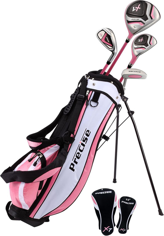 Precise X7 Kids Golf Clubs Set for Ages 3-5, 6-8, 9-12 | Right/Left Hand Girls & Boys Golf Clubs with Lightweight Graphite Shafts, Hybrid & Stand Bag