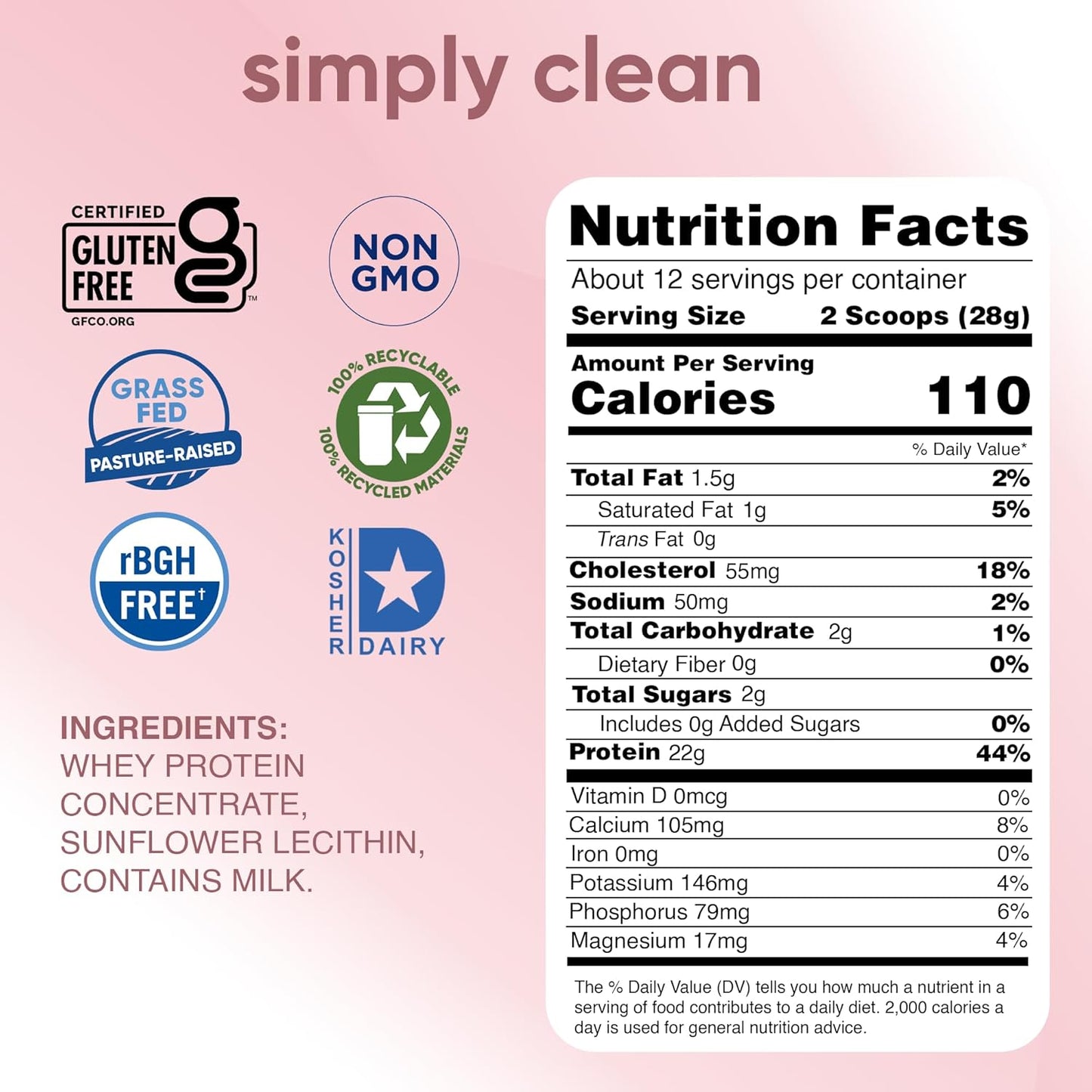 Simply tera's Pure Whey Protein Powder - Grass Fed Whey Protein Powder, Clean Protein Powder, Natural Protein Powder with Whey Protein, Unflavored Protein Powder, Non-GMO, Kosher, Unsweetened - 12 Oz