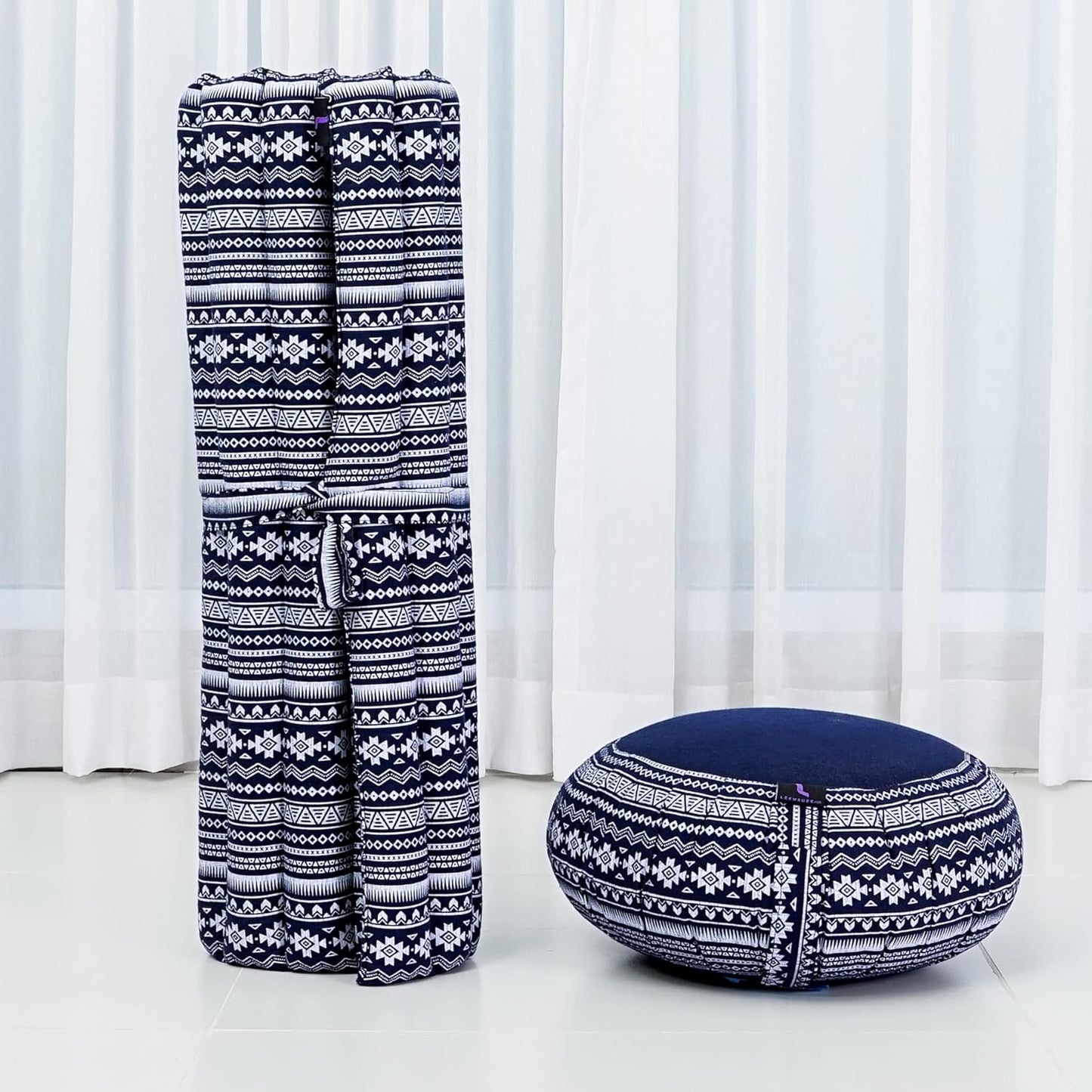 Leewadee Meditation Cushion Set – 1 Round Zafu Meditation Pillow and 1 Square Roll-Up Zabuton Meditation Mat, Pillows Bundle Filled with Kapok