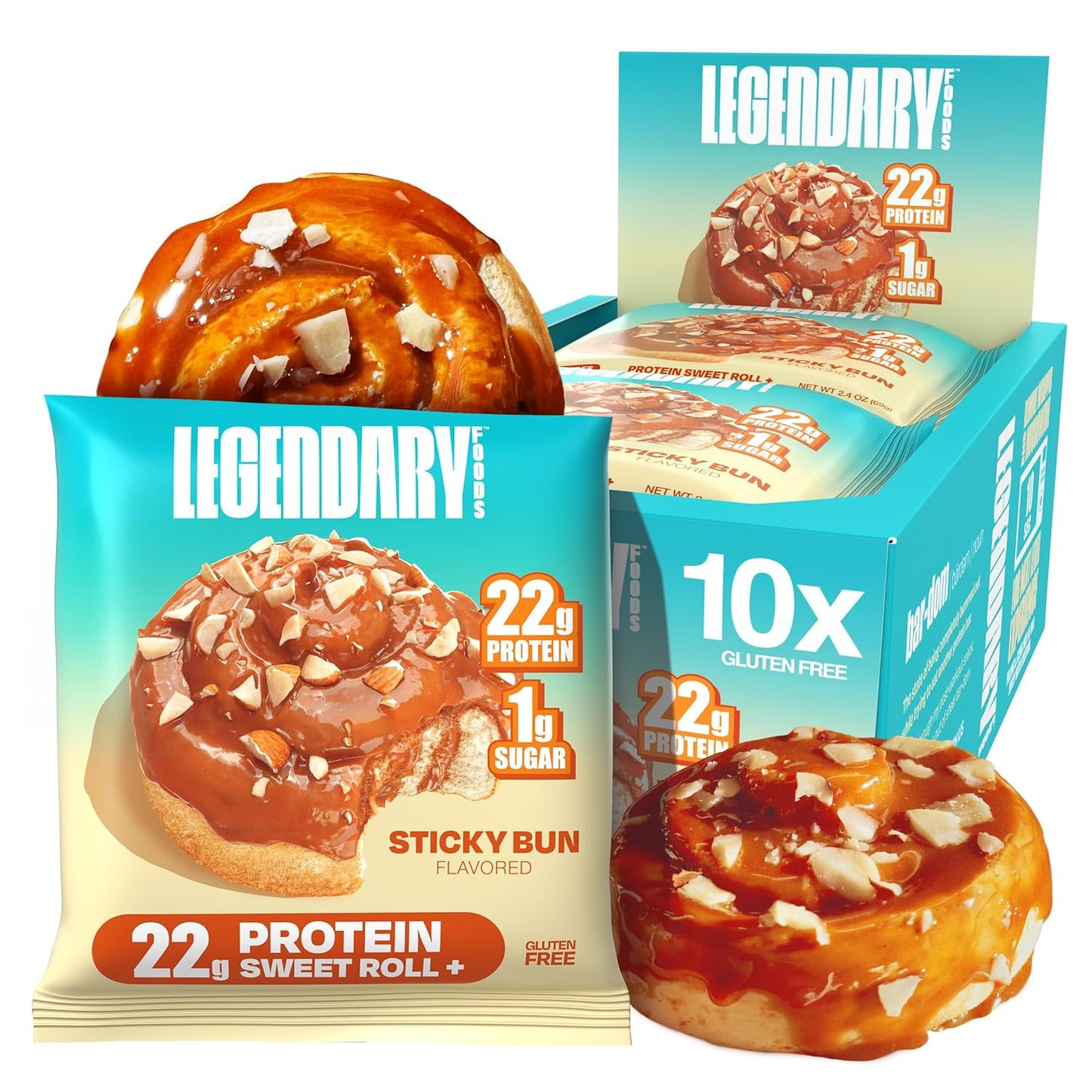 Legendary Foods 22g Protein Sweet Roll – Premium High Protein Snack Cakes, Low Carb Meal Replacement, Gluten Free & Keto Friendly Rolls, No Added Sugar, Diabetic Friendly – 10-Pack