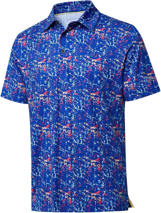 Men's Golf Polo Shirts Short Sleeve Striped Performance Moisture Wicking Dry Fit Golf Shirts for Men