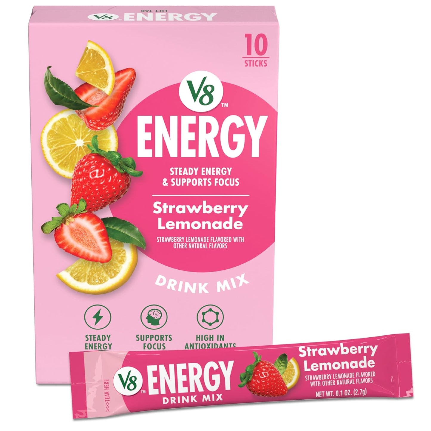 V8 Energy Strawberry Lemonade Energy Drink Powder, .10 oz Packet (10 Count)