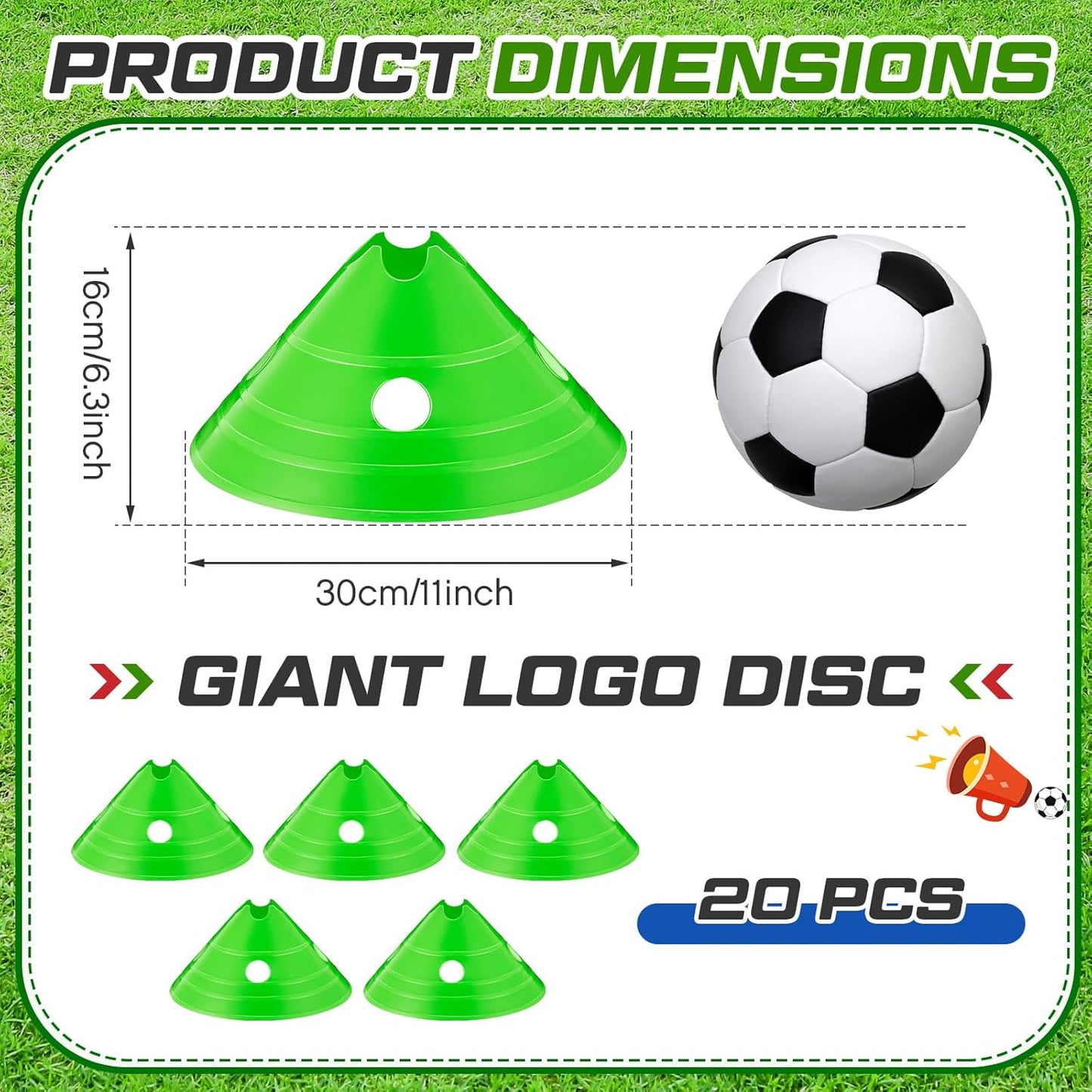 ShinyRelief Jumbo Disc Cones Jumbo Soccer Cones with Mesh Bag Giant Large Agility for Soccer Training Adult Sports