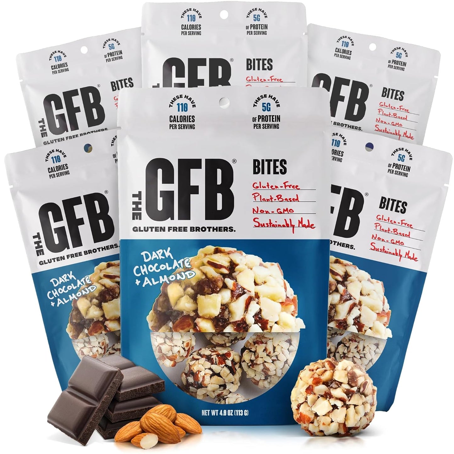 The GFB Dark Chocolate Almond Protein Bites - Gluten Free, Plant Based, Non GMO, Sustainably Made – Ridiculously Tasty, Healthy, Vegan, Protein Energy Balls, 4 oz (6 Count)