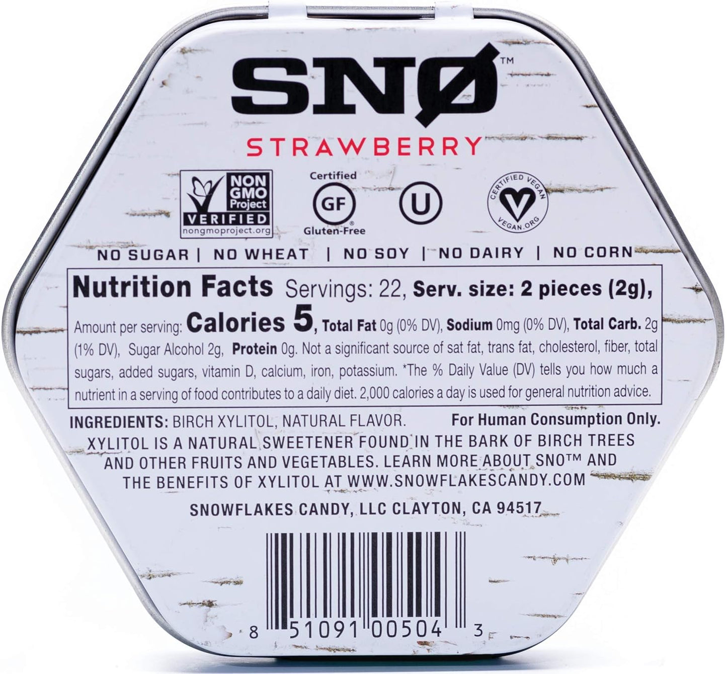 Strawberry KETO Xylitol Candy Chips (1-Pack) - SNØ 1.5oz Tin - Sugar-Free Candy With Only 2 Ingredients | Low Carbs, Diabetic-Friendly, Non-GMO, Vegan, GF & Kosher | Purest candy in the world