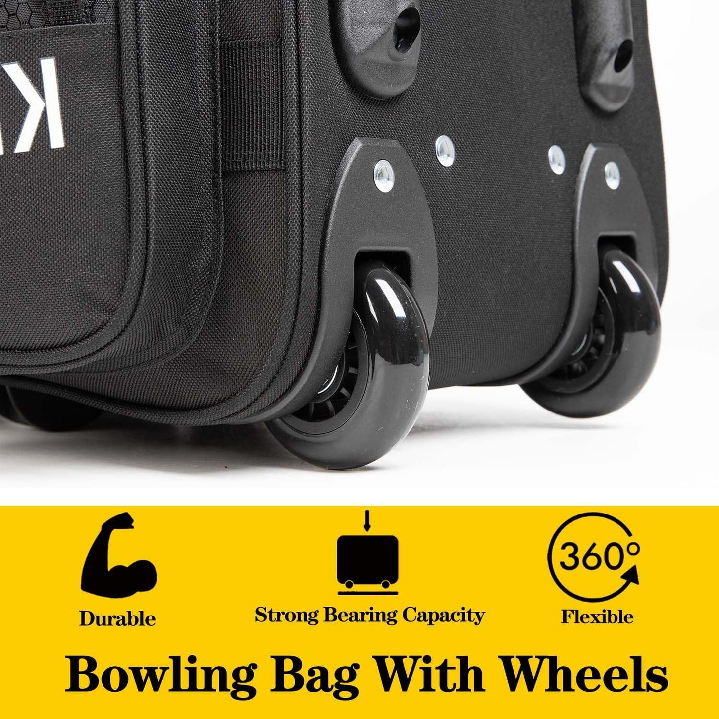 Double Roller 2 Ball Bowling Bag with Large Separate Shoe Compartment and Oversized Accessory Pocket, 36" Extendable Handle.