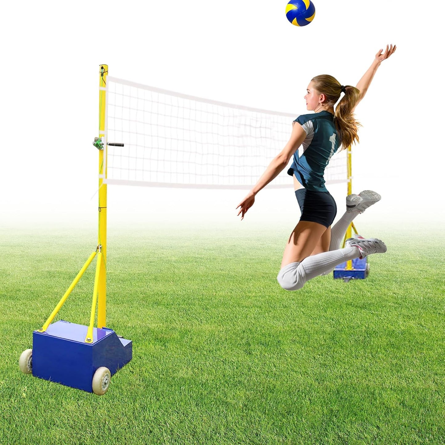 Volleyball Poles, Outdoor Volleyball and Badminton Net Set, with Height Adjustable Poles, Portable Heavy Duty Volleyballs Badminton Net for Backyard Suitable Men, Women