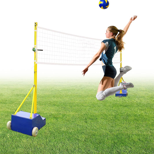 Volleyball Poles, Outdoor Volleyball and Badminton Net Set, with Height Adjustable Poles, Portable Heavy Duty Volleyballs Badminton Net for Backyard Suitable Men, Women