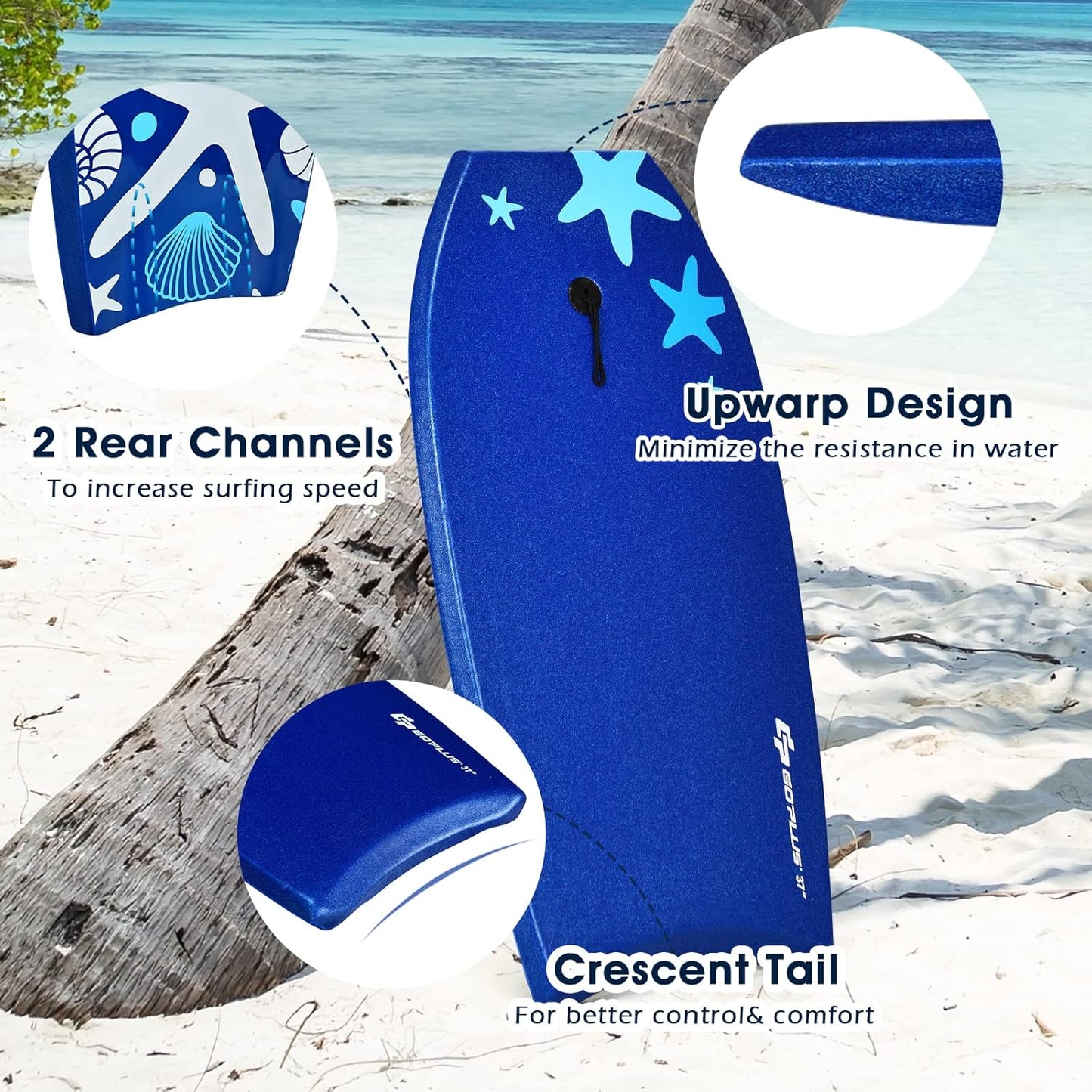 KOTEK 33/37/41 Inch Body Board with Wrist Leash, EPS Core, Dual Channel, HDPE Slick Bottom, Bodyboard for All Skill Levels & Wave Conditions