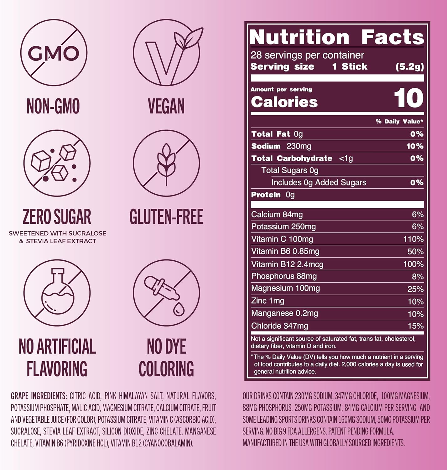 TREVI™ Sugar Free Electrolytes - Drink Mix Hydration Powder Packets - 28 Count - Grape