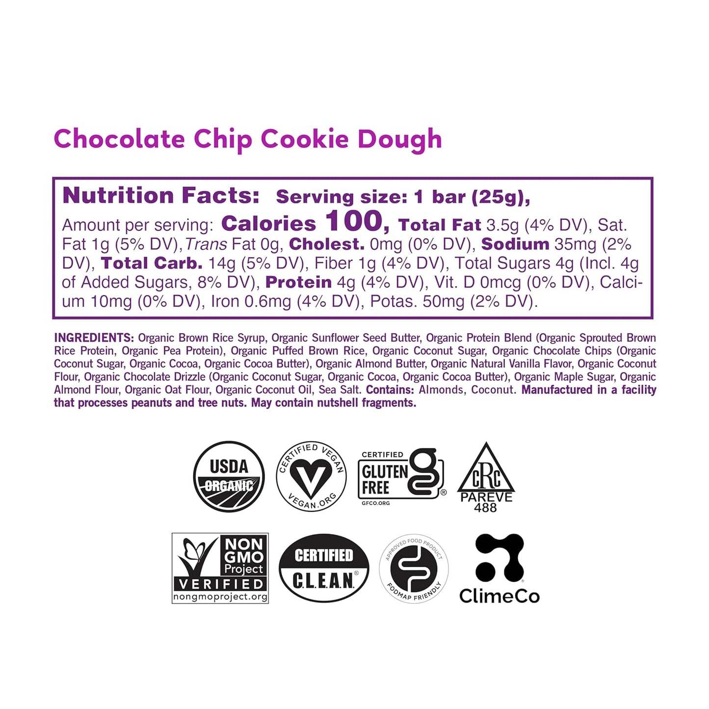 GoMacro Kids MacroBar Organic Vegan Snack Bars - Chocolate Chip Cookie Dough (0.90 Ounce Bars, 7 Count)