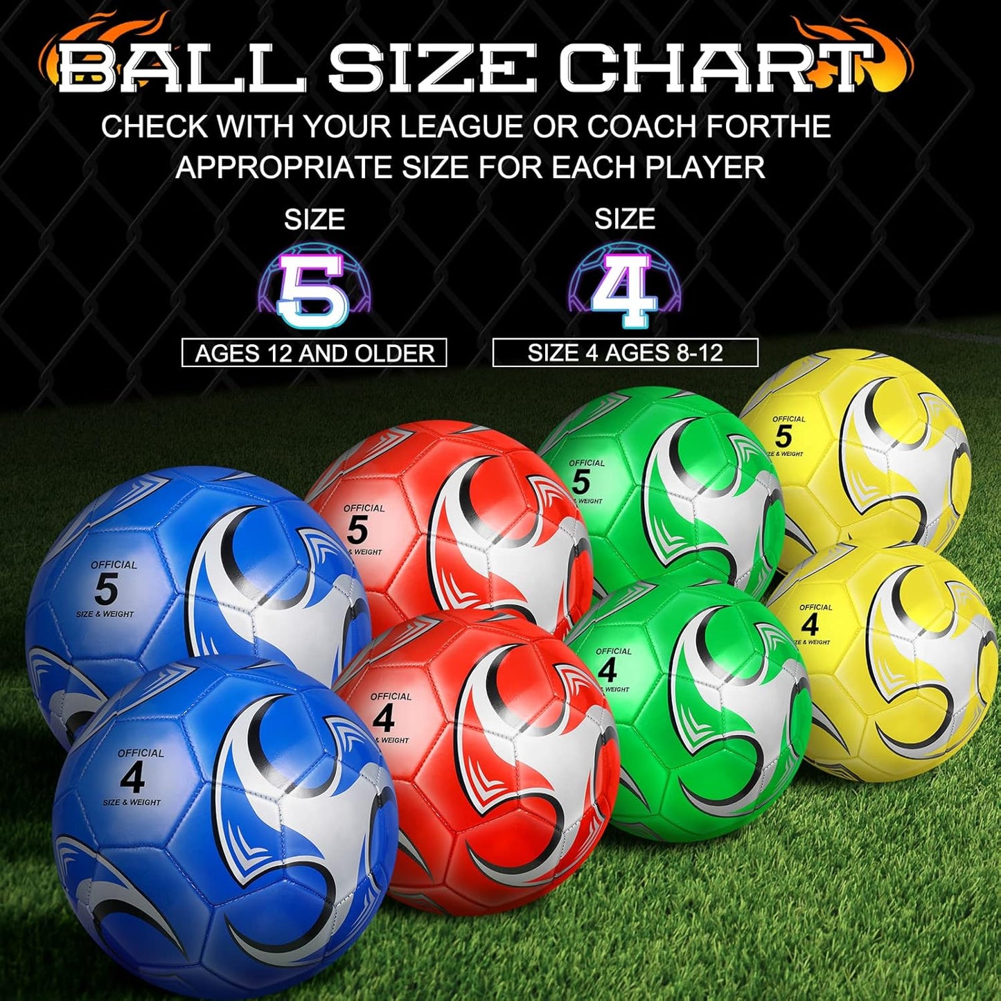 HyDren 4 Pack Soccer Ball with Pump Official Size 4/5 Deflated Soccer Balls Bulk for Outdoor Indoor Practice Training Sport Gift for Kids Boys Teen Youth Adult