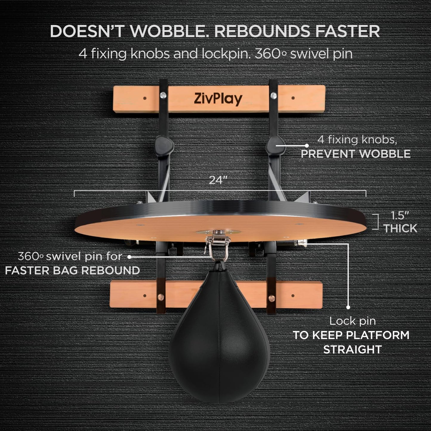 Speed Bag Platform Speed Bag Stand for Boxing Punching Practice Includes Height Adjustable Mount Speedbag and Air Pump 360° Swivel 24 Inch Board