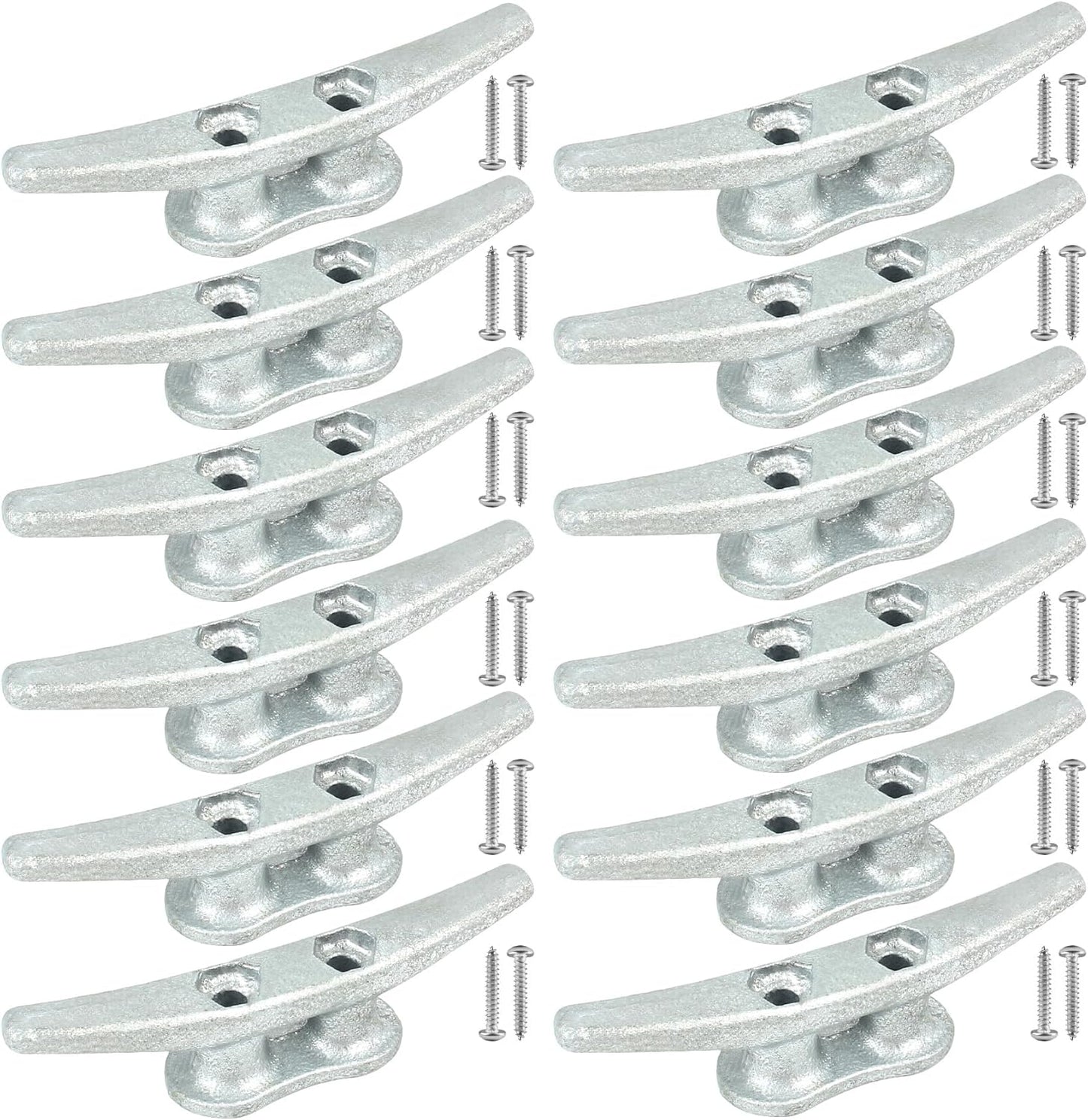 Boat Cleats 4Inch,Hot Dip Galvanized Cast Iron Dock Cleats,Electrophoretic Coated Black Dock Cleats,Rope Cleats Boat Dock Cleats for Marine Deck or Nautical Decor,Hardware Included (4/5/6/10/12Pack)