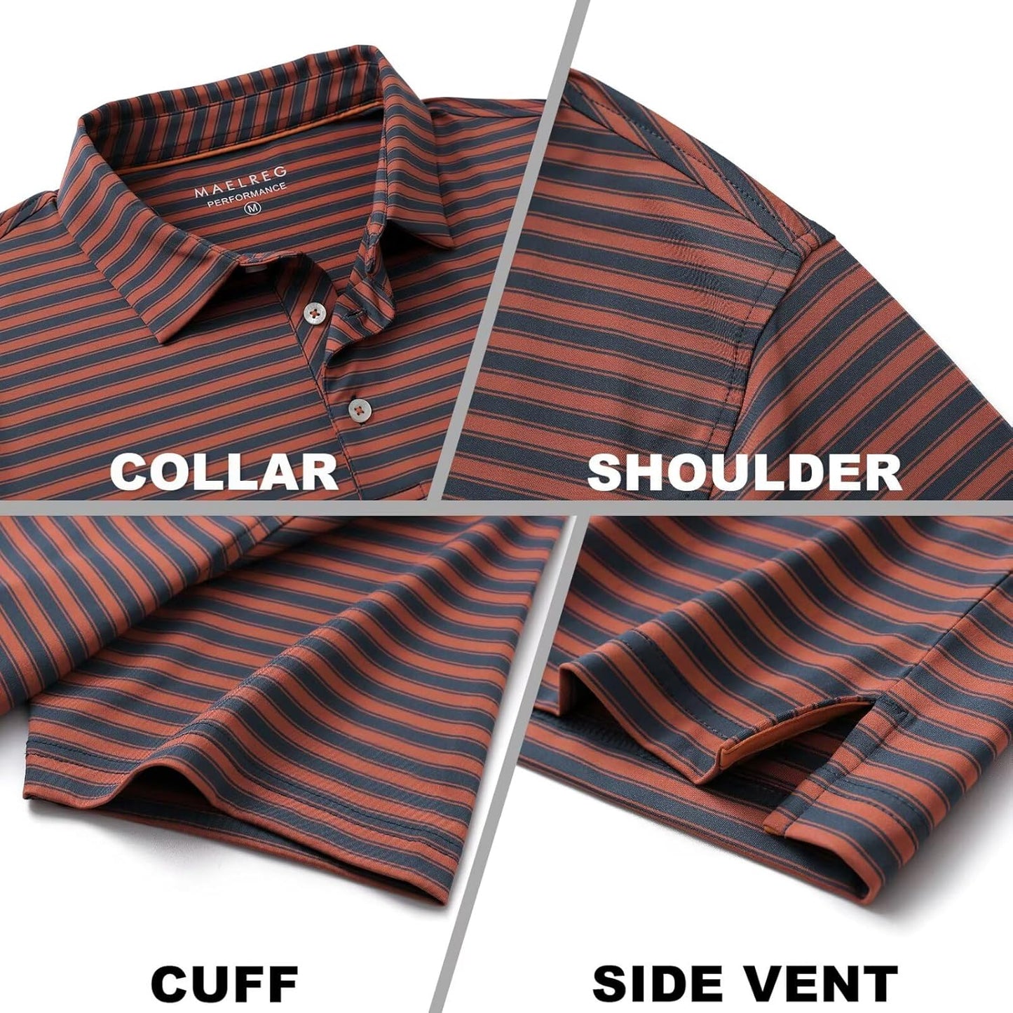 M MAELREG Golf Shirts for Men Short Sleeve Dry Fit Casual Striped Performance Moisture Wicking Collared Mens Polo Shirts