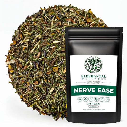 Elephantal Wellness Nerve Ease Herbal Tea | Calming Nervous System Support with Chamomile Tea, Passionflower, Lemon Balm Tea, Valerian & St. John’s Wort | Loose Leaf, Caffeine-Free, 2oz, 20 Servings