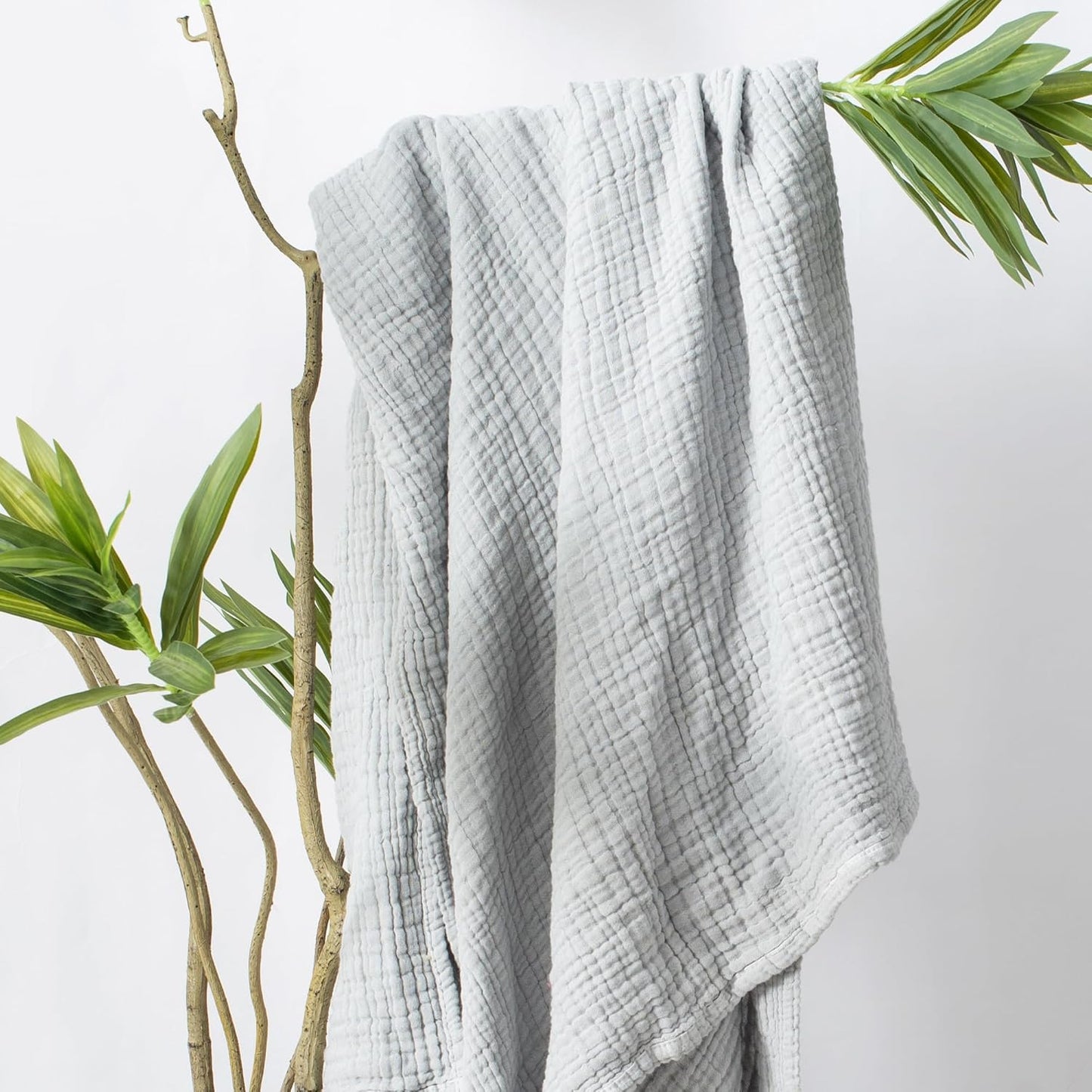 Carriediosa 100% Cotton Muslin Throw Blanket 66" X 90" Twin XL Size，4-Layers Summer Gauze Throws for Bed Couch，Soft Lightweight Breathable Linen Blankets Bedspread for Adults All Season，Grey