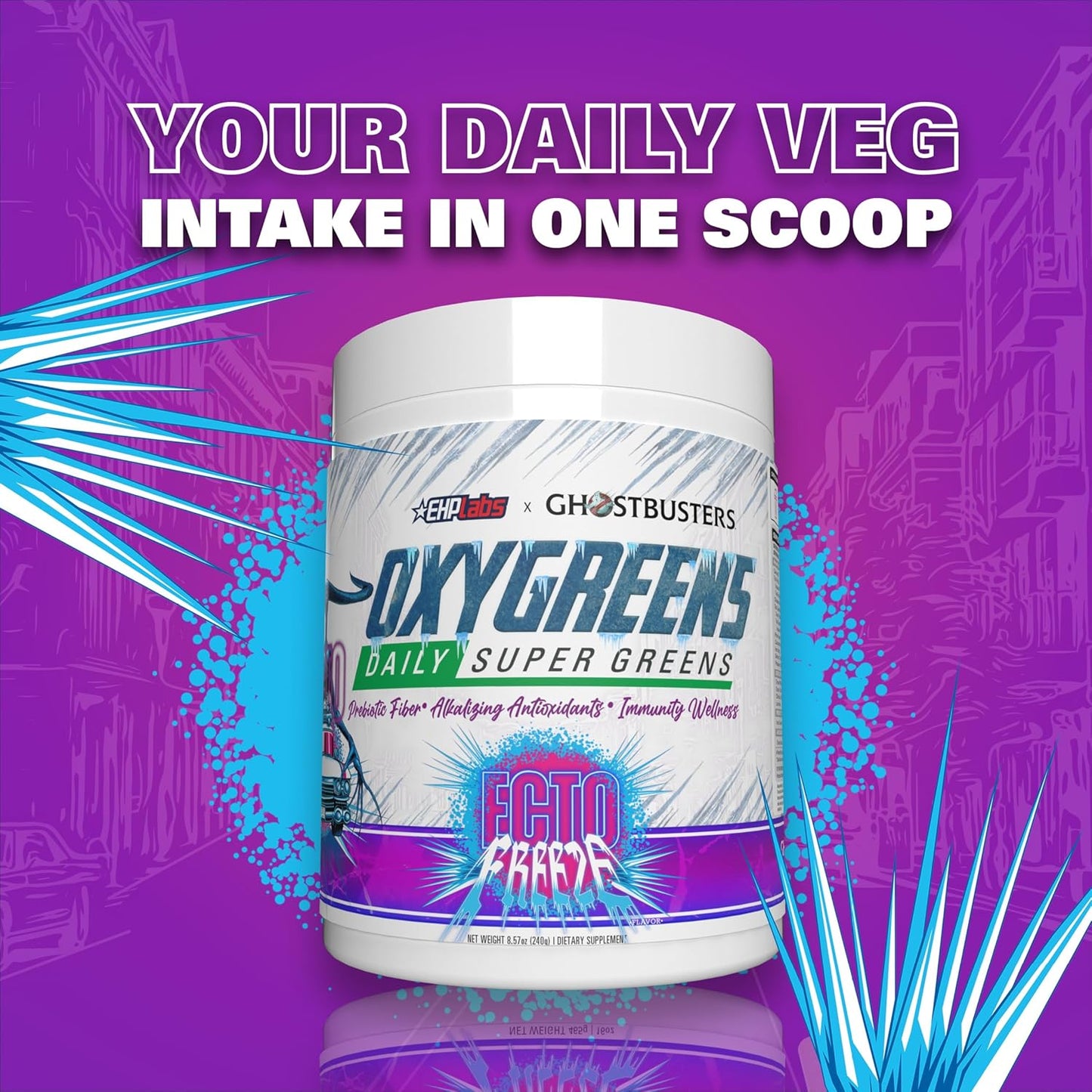 EHP Labs x Ghostbusters OxyGreens Super Greens Powder - Spirulina & Chlorella Superfood, Green Juice Powder with Prebiotic Fibre, Antioxidants & Immunity Support, 30 Serves (Ecto Freeze)