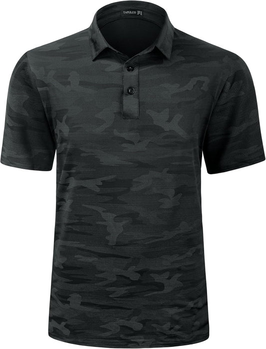 TAPULCO Mens Quick Dry Polo Shirts Camouflage Pattern Performance Athletic Lightweight Breathable Casual Golf Tshirts