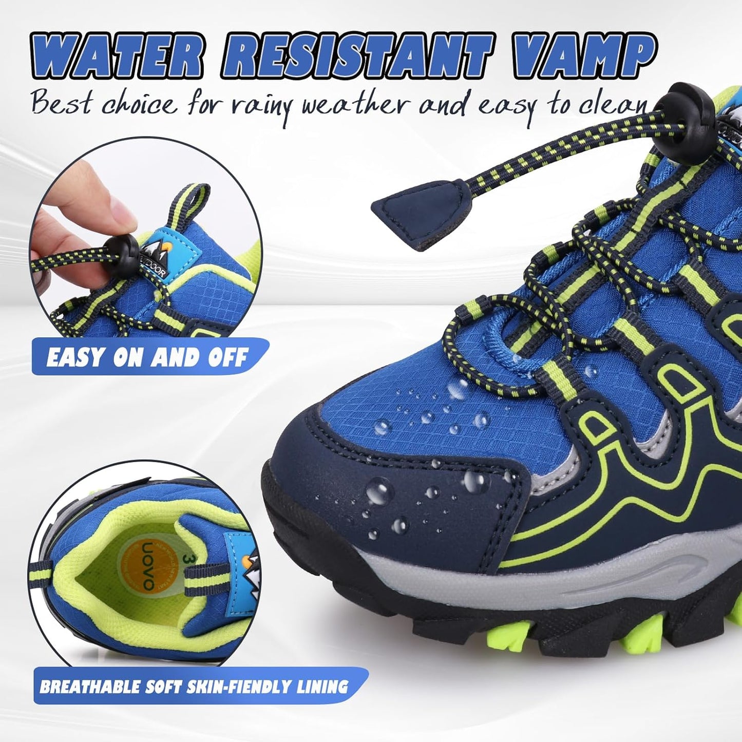 UOVO Boys Girls Kids Sneakers Hiking Running Outdoor Walking Tennis Shoes Waterproof Non Slip Fashion Sneakers(Little/Big Kids