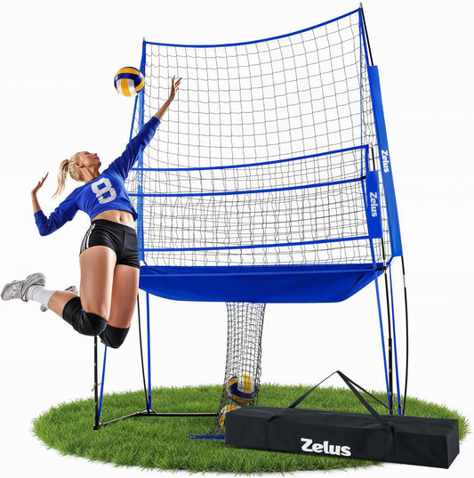 ZELUS Volleyball Training Equipment, 11x8 ft Volleyball Practice Net Station with Adjustable Height & Ball Return