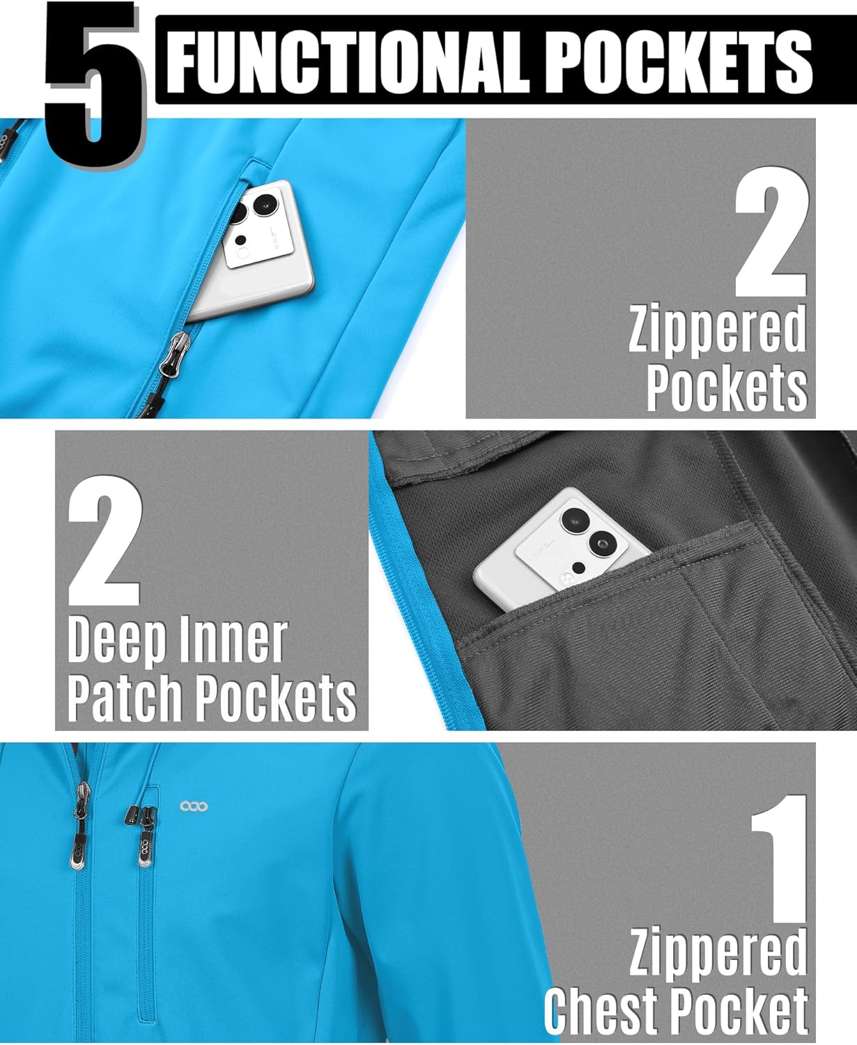 33,000ft Men's Softshell Jacket with Hood Waterproof Windbreaker Lightweight Rain Shell Jacket for Outdoor Hiking Travel