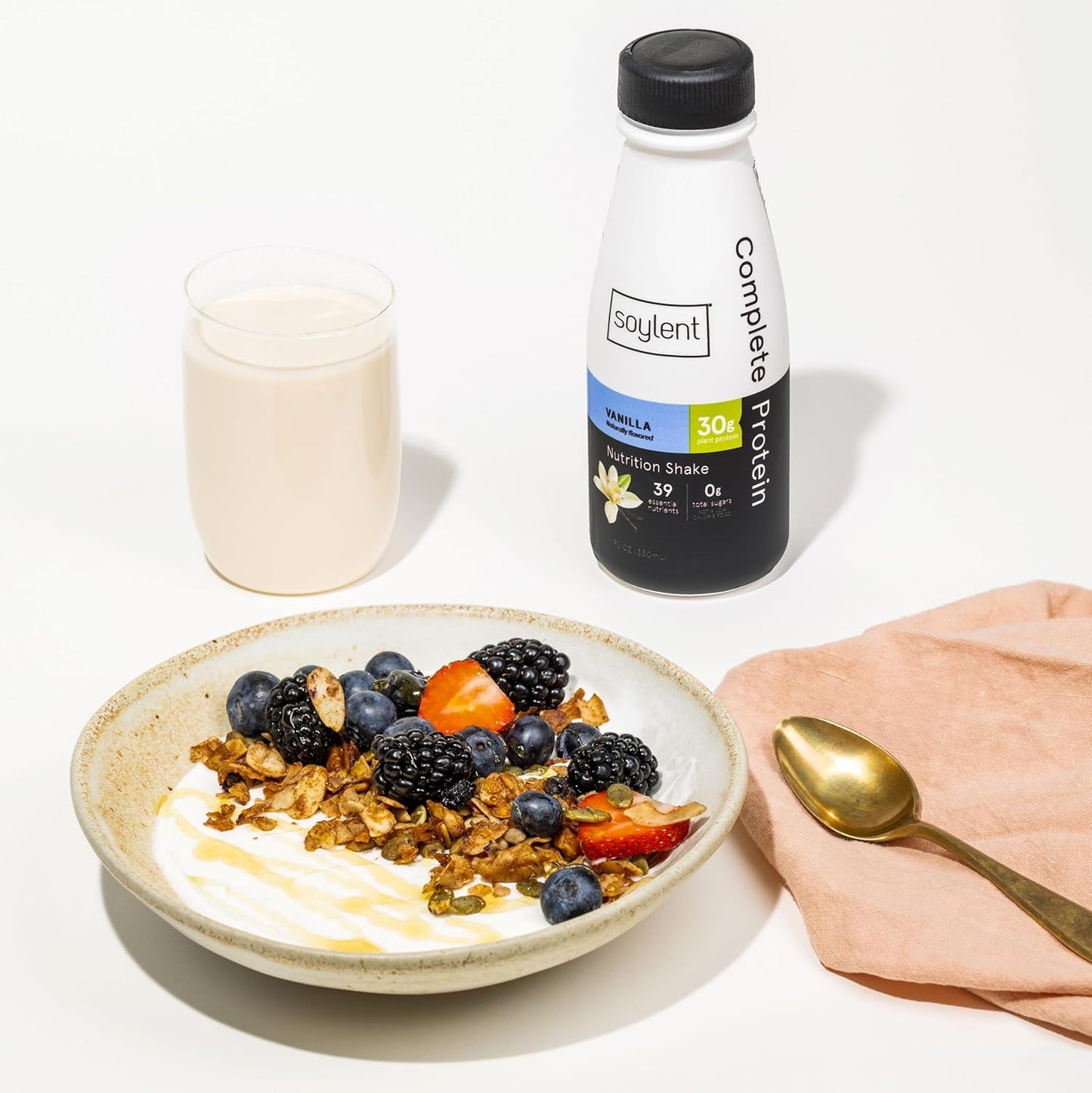 Soylent Vanilla High Protein Shake, 30g Complete Protein, Vegan, Dairy Free and 0g Sugar, Ready to Drink Protein Drinks, 11 Oz, 24 Pack