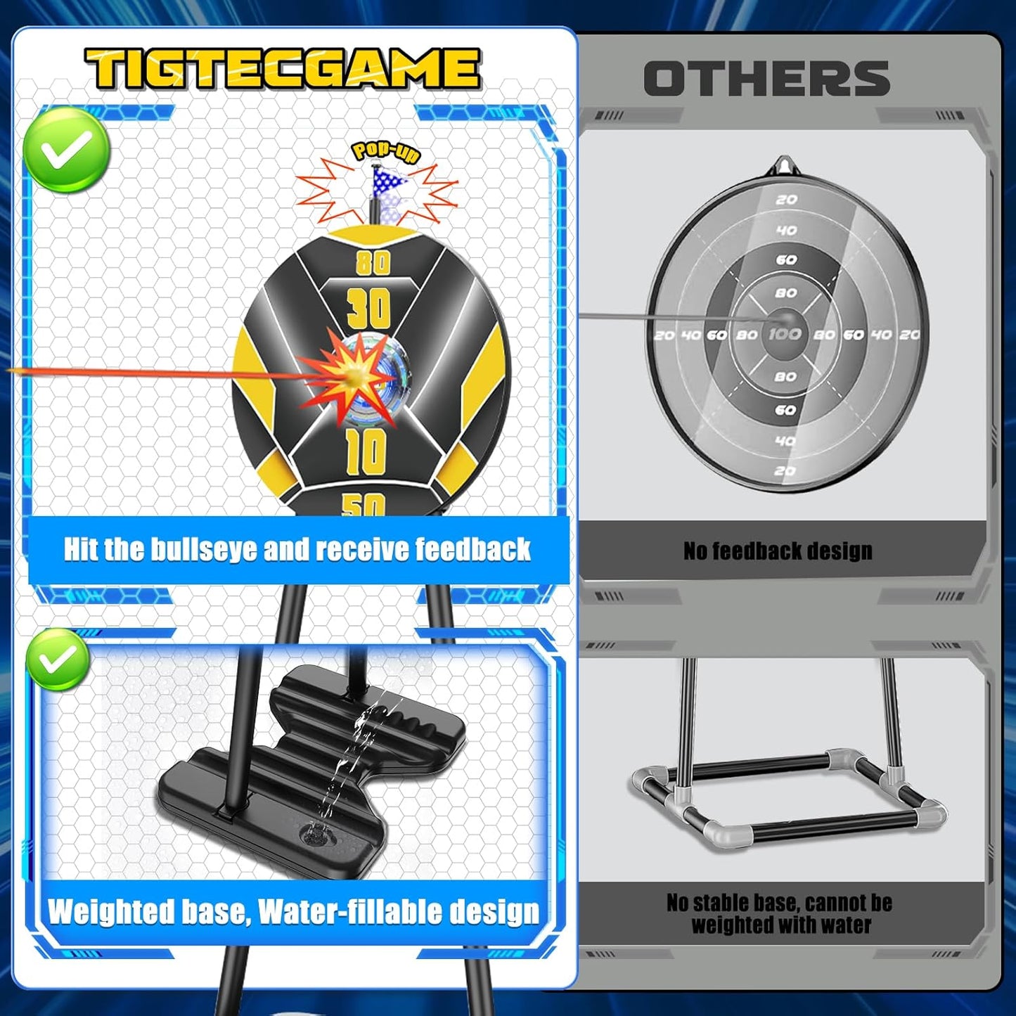 TIGTECGAME 2 Pack Bow and Arrow for Kids, LED Light Up Archery Set with 20 Suction Cup Arrows, 1 Standing Target with Flag Score, Indoor Outdoor Play Sport Toys Gifts for Kids, Boys & Girls Ages 3-12