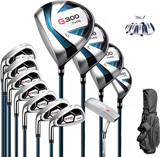 PGM Men's G Type Complete Golf Club Set - Titanium #1 Driver, Draw-Biased Hybrid, High-Strength Iron Set, High Forgiveness Putter, with Stand Bag