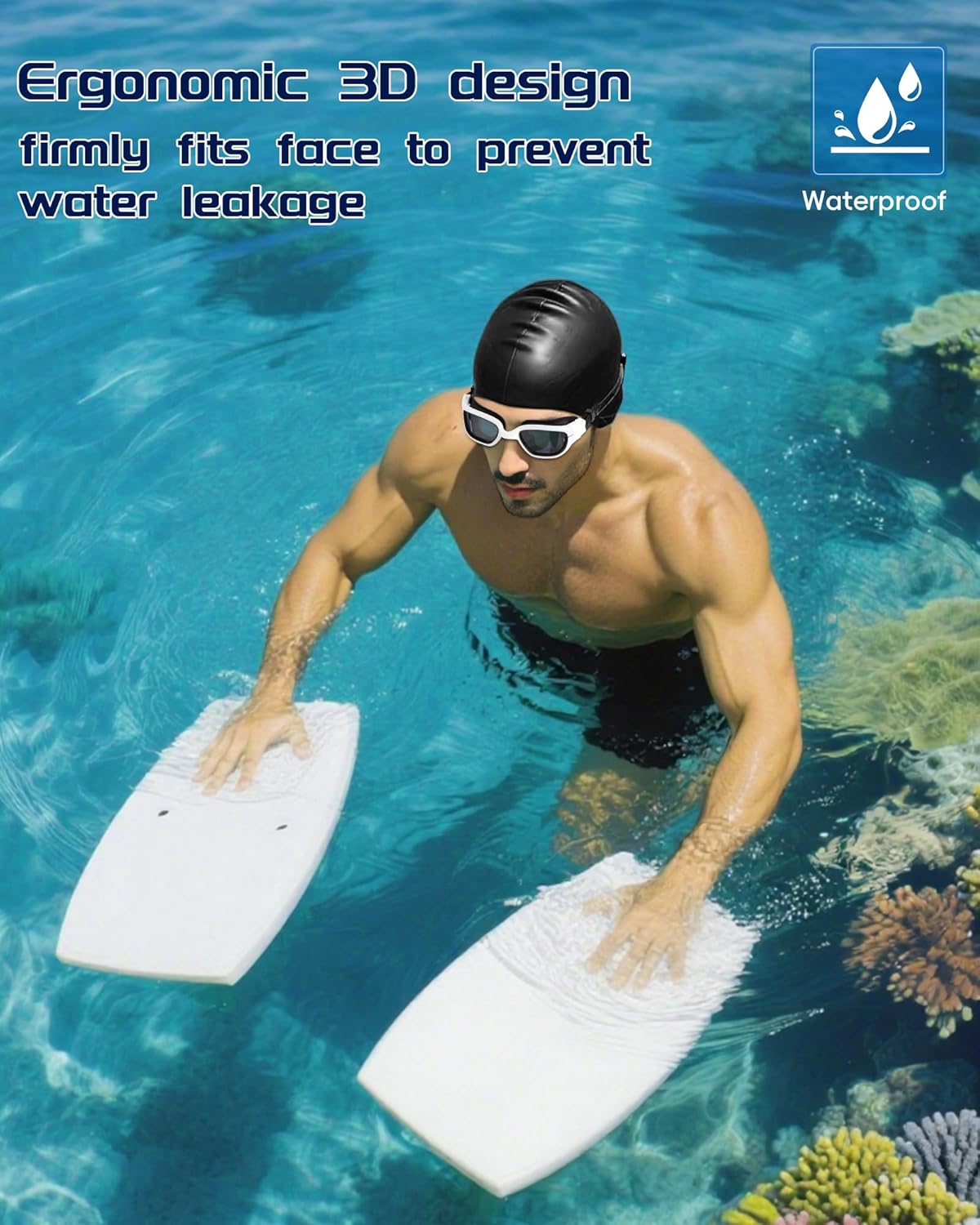 Swim Goggles, Goggles Adult with Swimming Cap, Nose Clip & Ear Plugs, UV Protection Anti-Fog Lens and Case for Adult