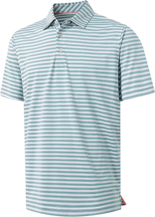 M MAELREG Golf Shirts for Men Short Sleeve Dry Fit Casual Striped Performance Moisture Wicking Collared Mens Polo Shirts