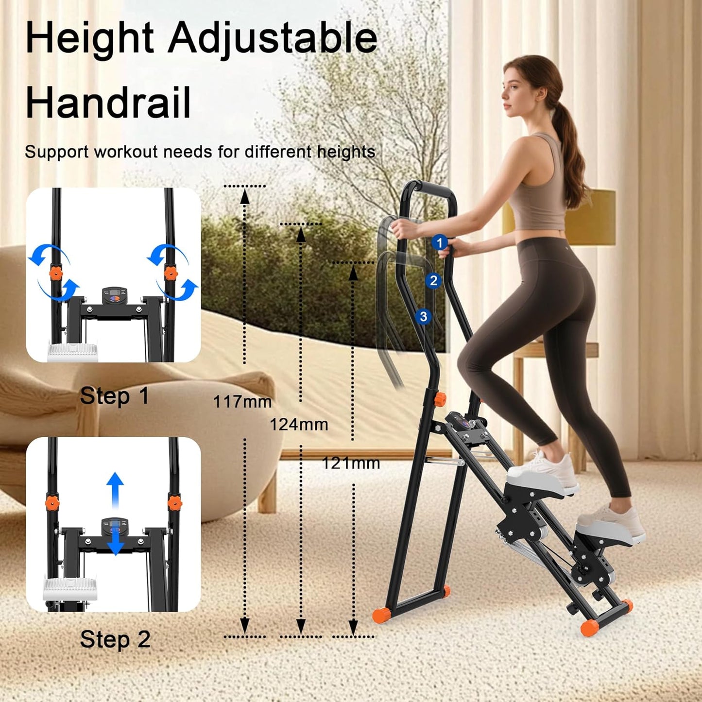 Stair Stepper for Home Gym - Foldable Vertical Climber Machine for Full-Body Workout, Cardio Exercise Machine with LCD Monitor, Adjustable Handlebar&Non-Slip Pedals -for Women&Men