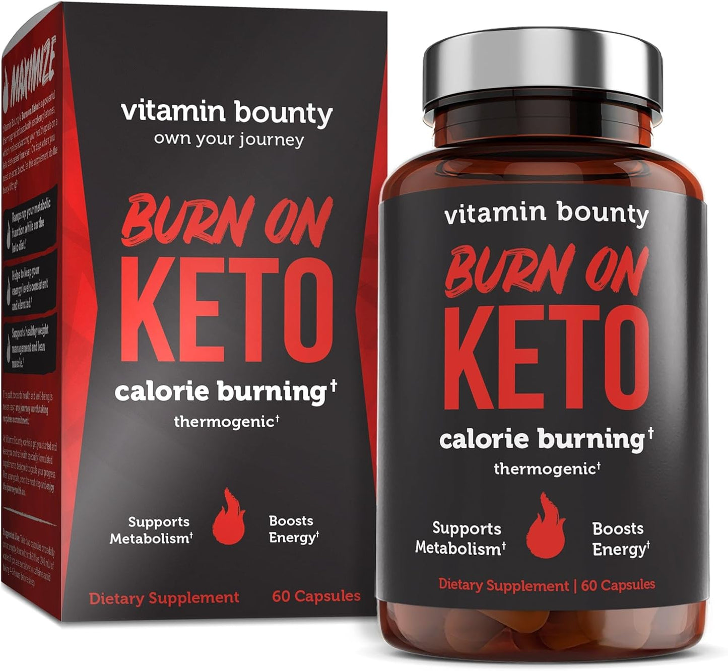 Vitamin Bounty Burn On Thermogenic Keto Fat Burner for Men & Women - Weight Loss Supplement with Raspberry Ketones - Metabolism Booster, Energy Pills, Appetite Suppressant - 60 Capsules