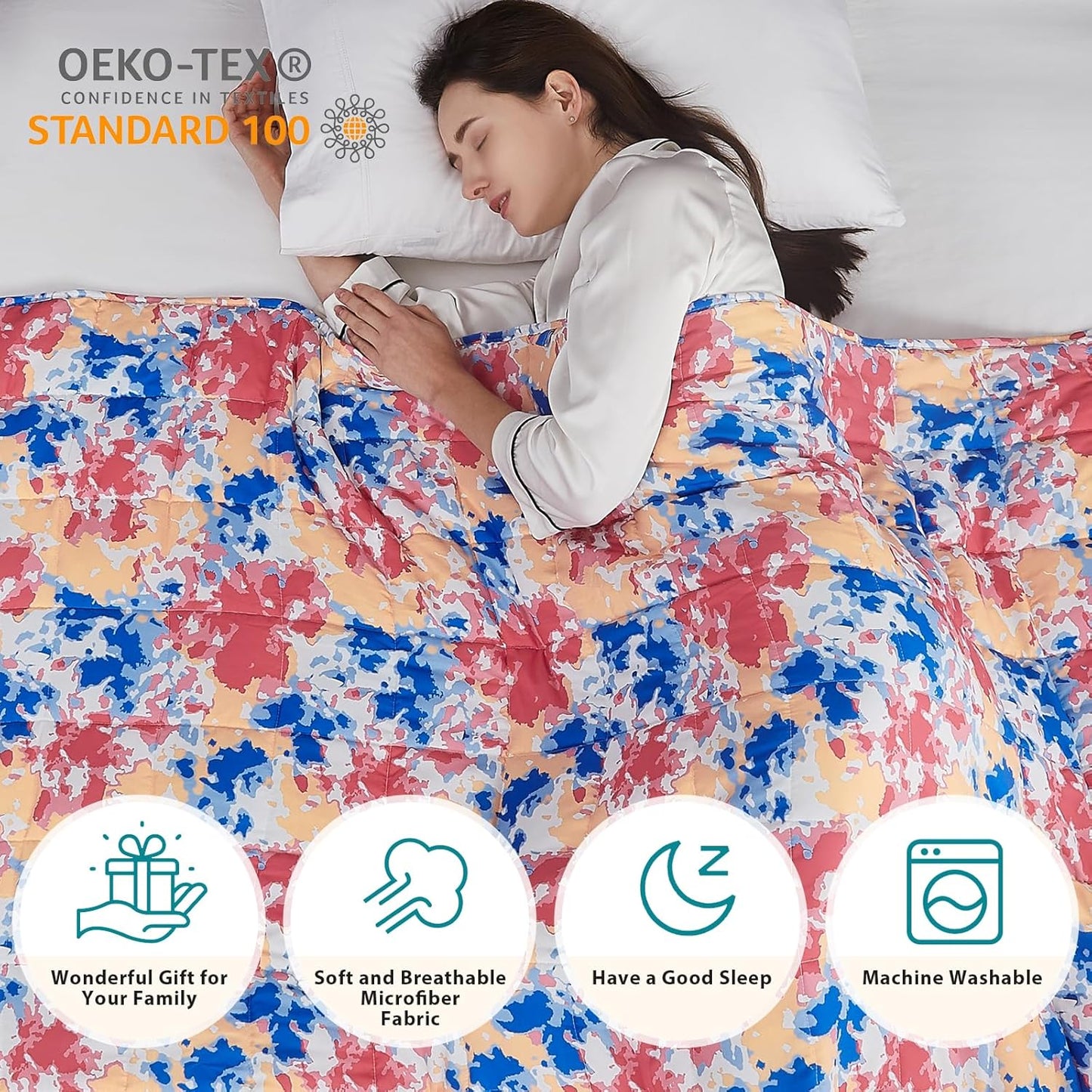 L'AGRATY Weighted Blanket - 48"x72" 15lbs Cooling Breathable Heavy Blanket with Glass Beads for Adult All-Season