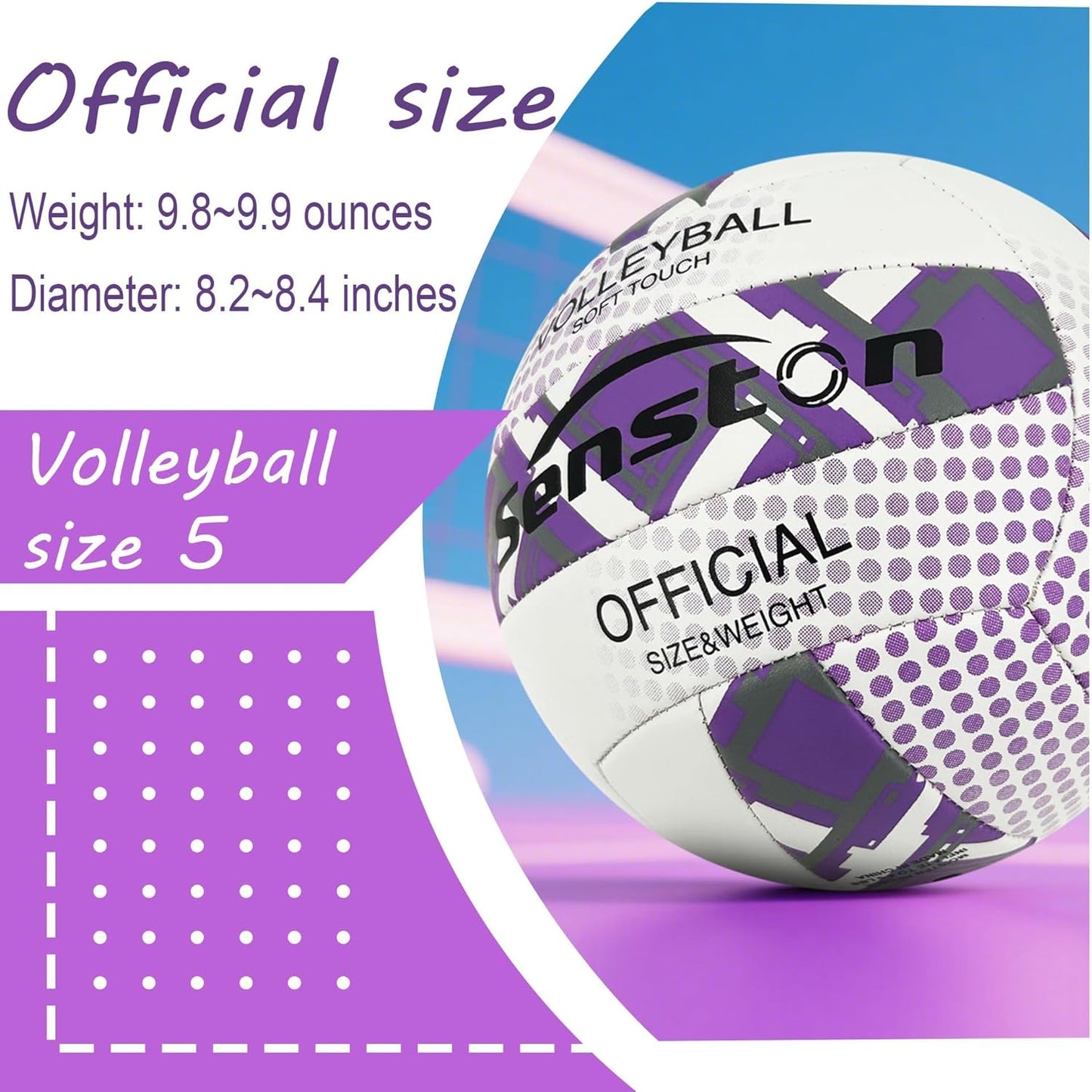 Senston Premium PVC Volleyball Size 5 – Indoor/Outdoor Volleyball, All-Weather Durable Design for Training, Practice & Beach Games (Meets Official Size Standards)