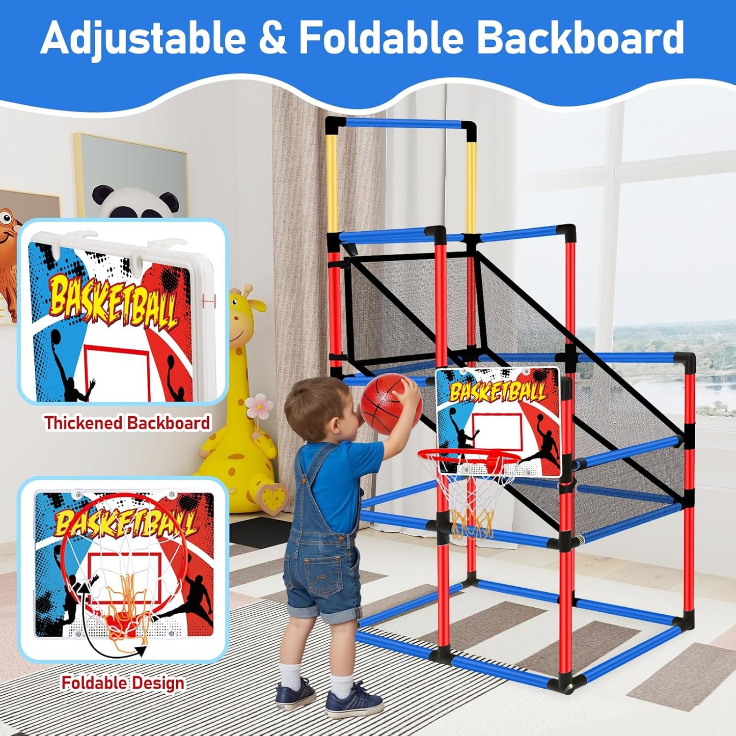 63" Arcade Basketball Game Set with 3 Balls Kids Basketball Hoop 3 to 12 Years Old Indoor Outdoor Sports Play - Easy Set Up - Carnival Basketball Toys Ages 3 4 5-7 8-12 Year Old Boys Birthday Gift